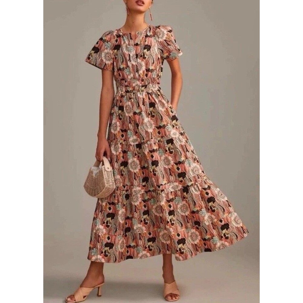 Anthropologie The Somerset Maxi Dress Cotton Tiered Floral Size XL
